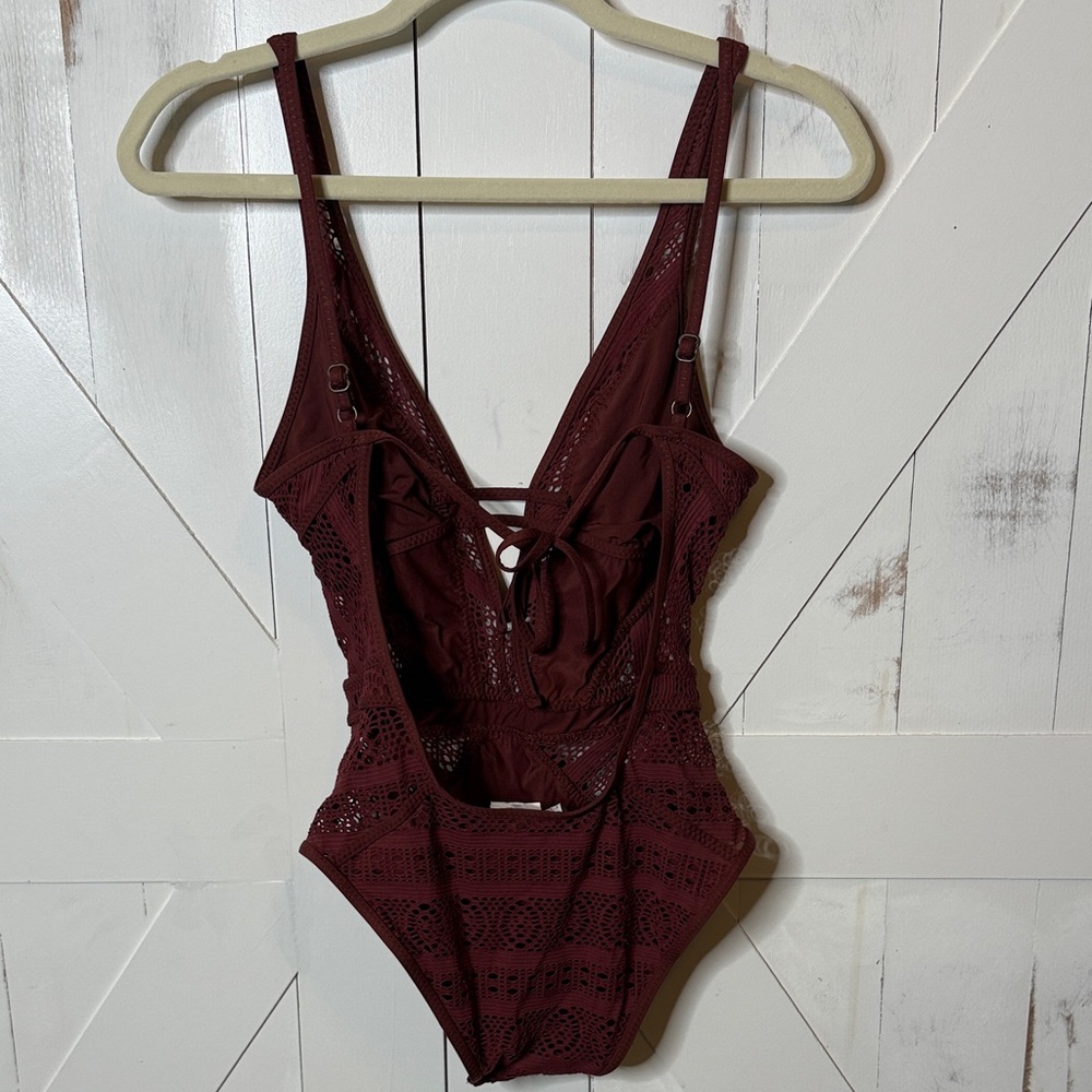 Becca Aubergine Crochet Lace One Piece Swimsuit - Picture 12 of 16
